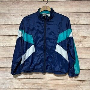 Vintage‎ Navy and Teal Ash Creek Windbreaker Jacket Mens Large